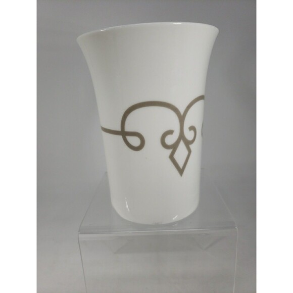 Starbucks Coffee Tea Mug Cup Gold Taupe Diamond Scroll Pattern Half Heart Handle - Picture 4 of 16